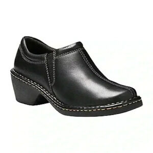 Eastland Women’s Size 6.5 Amore Loafers Clogs Black Leather Heeled Shoes Slip On